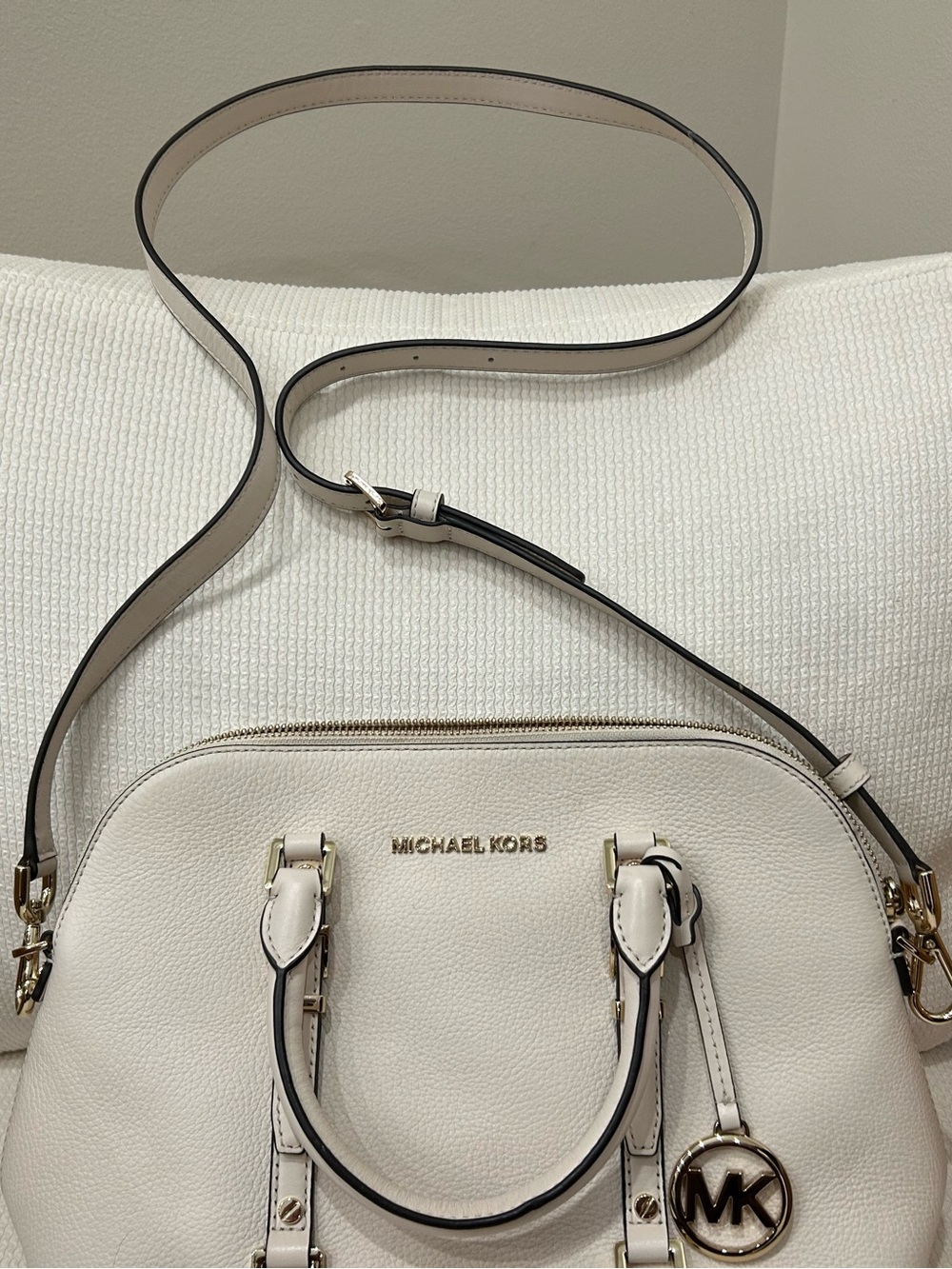 Michael Kors Cream Leather Dome Satchel with Crossbody Strap